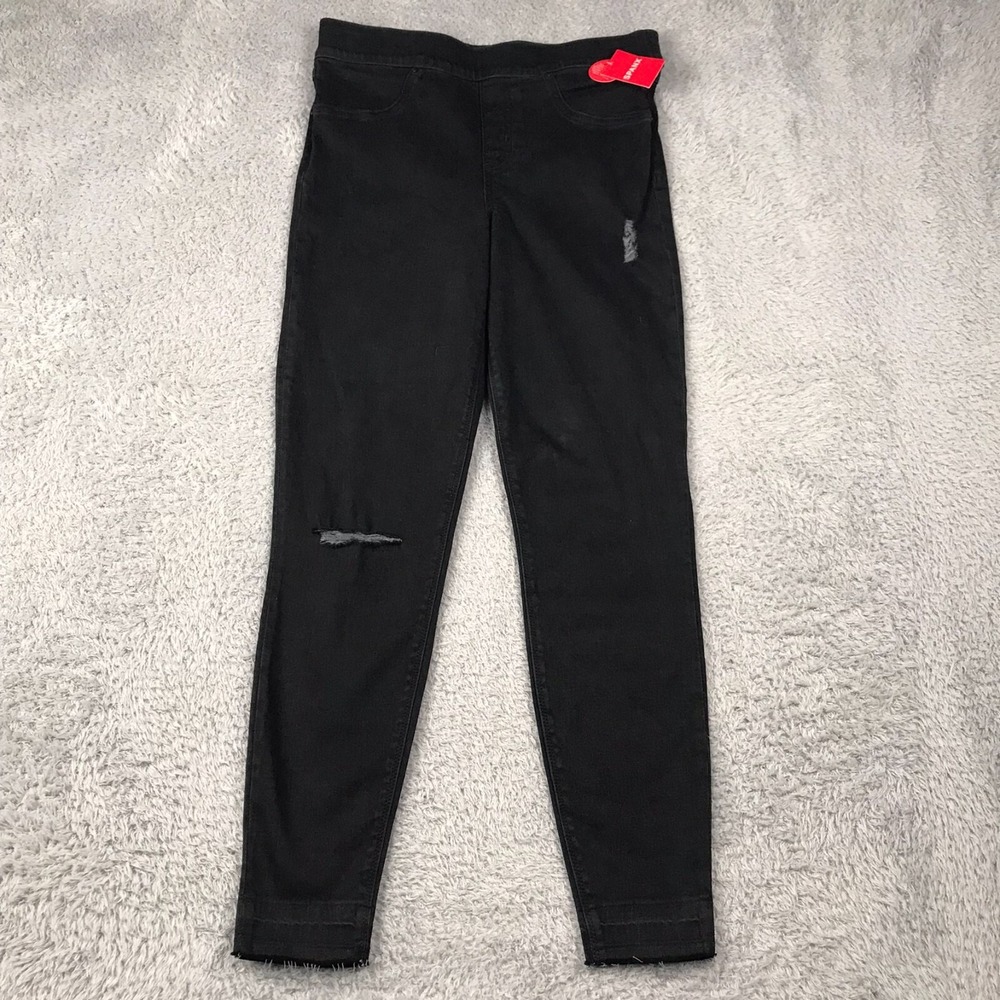 Spanx Jeans Womens M Vintage Black Pull On Distressed Denim Leggings NEW NWT